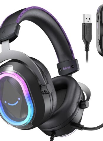 FIFINE Wired Gaming Headsets: 7.1 Surround Sound - Vibrant Customizable RGB - Game/Chat Balance, USB Gamer Headphones with Noise Canceling Microphone for PC, PS5/PS4, Laptop, Mac - AmpliGame H13BP