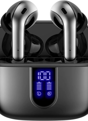 TAGRY Bluetooth Headphones True Wireless Earbuds 60H Playback LED Power Display Earphones with Wireless Charging Case IPX5 Waterproof in-Ear Ear buds with Mic for TV Smart Phone Laptop Computer Sports