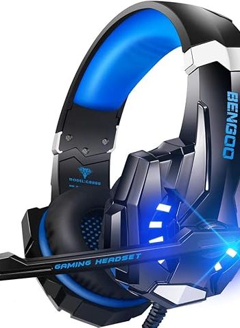 BENGOO G9000 Stereo Gaming Headset for PS4 PC Xbox One PS5 Controller, Noise Cancelling Over Ear Headphones with Mic, LED Light, 7.1 Surround Sound, Soft Memory Earmuffs for Nintendo Xbox Series X|S